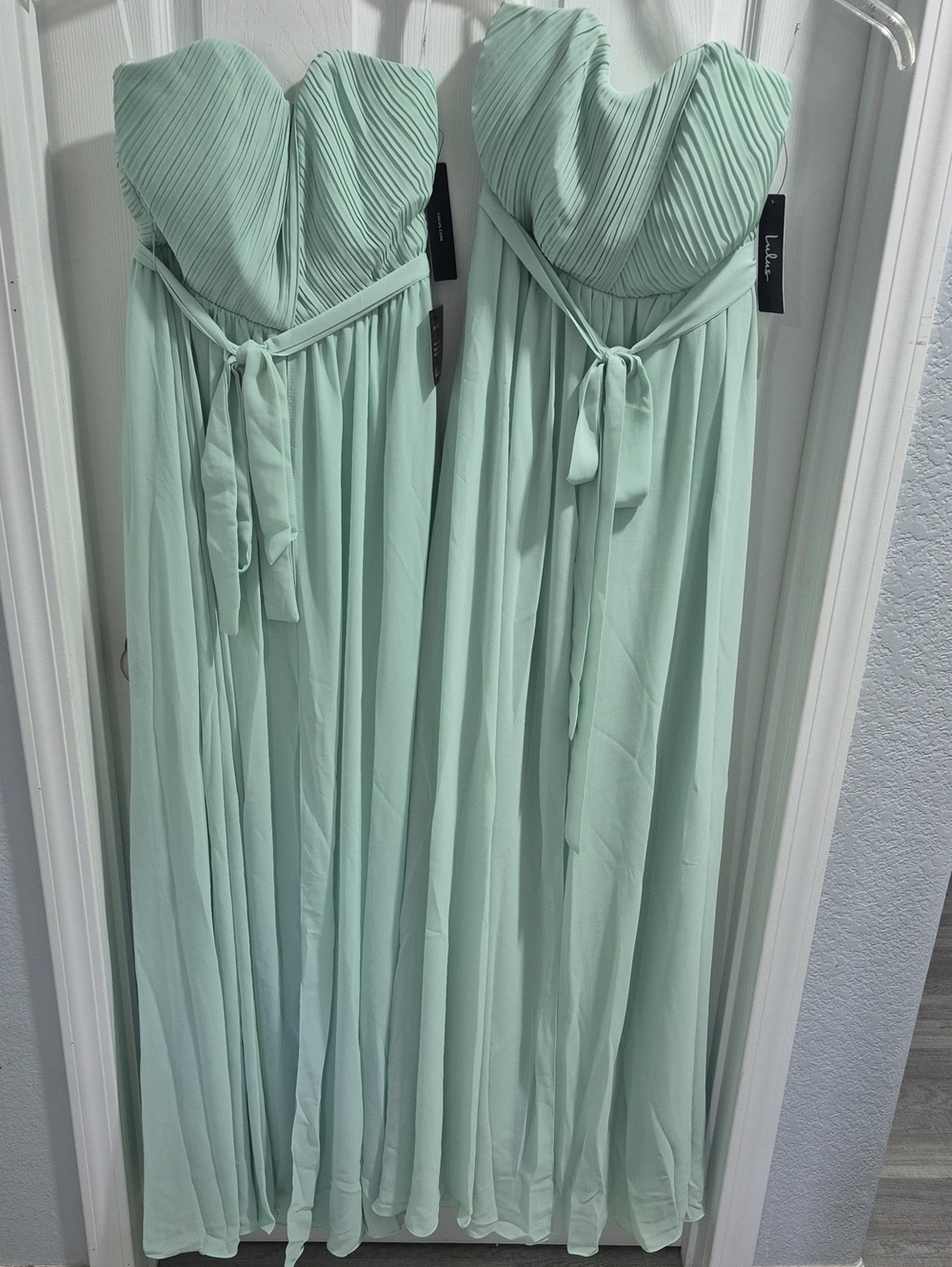 Lulu's Mint Strapless Chiffon Maxi Dress with Waist Tie Small And Extra Small
